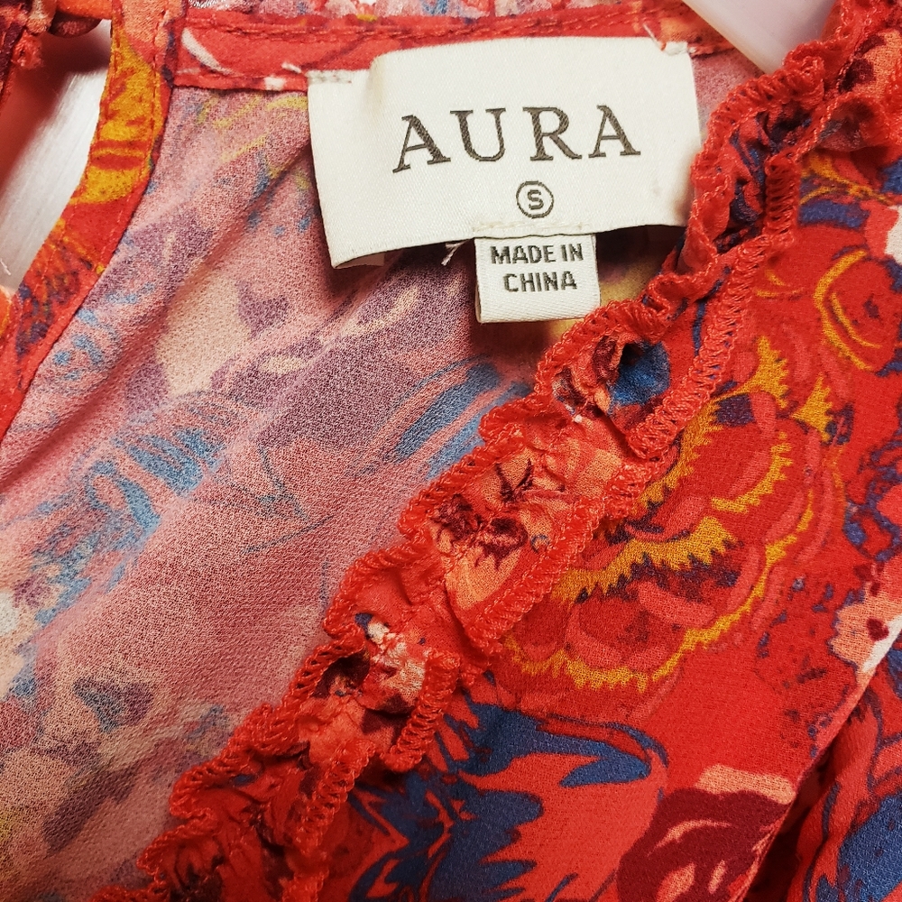 AURA Red Floral Print Maxi Dress - S - Picture 9 of 9